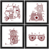 Musical Themed Ethnic Design Mandala Animal Printed Set of 4 Poster Frames